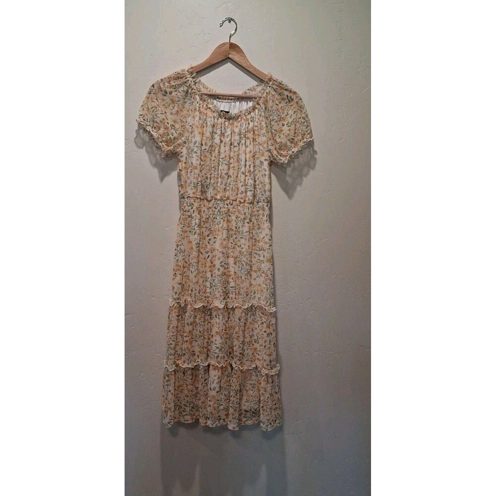 Kate & Lily Wmns Size 6 Floral Print Short Sleeve Maxi Dress Sheer Lined Stretch
